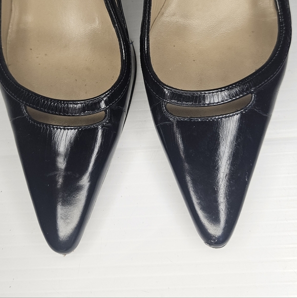 Authentic Manolo Blahnik Navy Blue Patent Leather Classic Pumps Size 35.5 - Picture 5 of 10